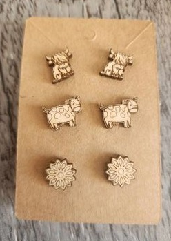 Cute Stud Earrings Handcrafted Laser Cut.