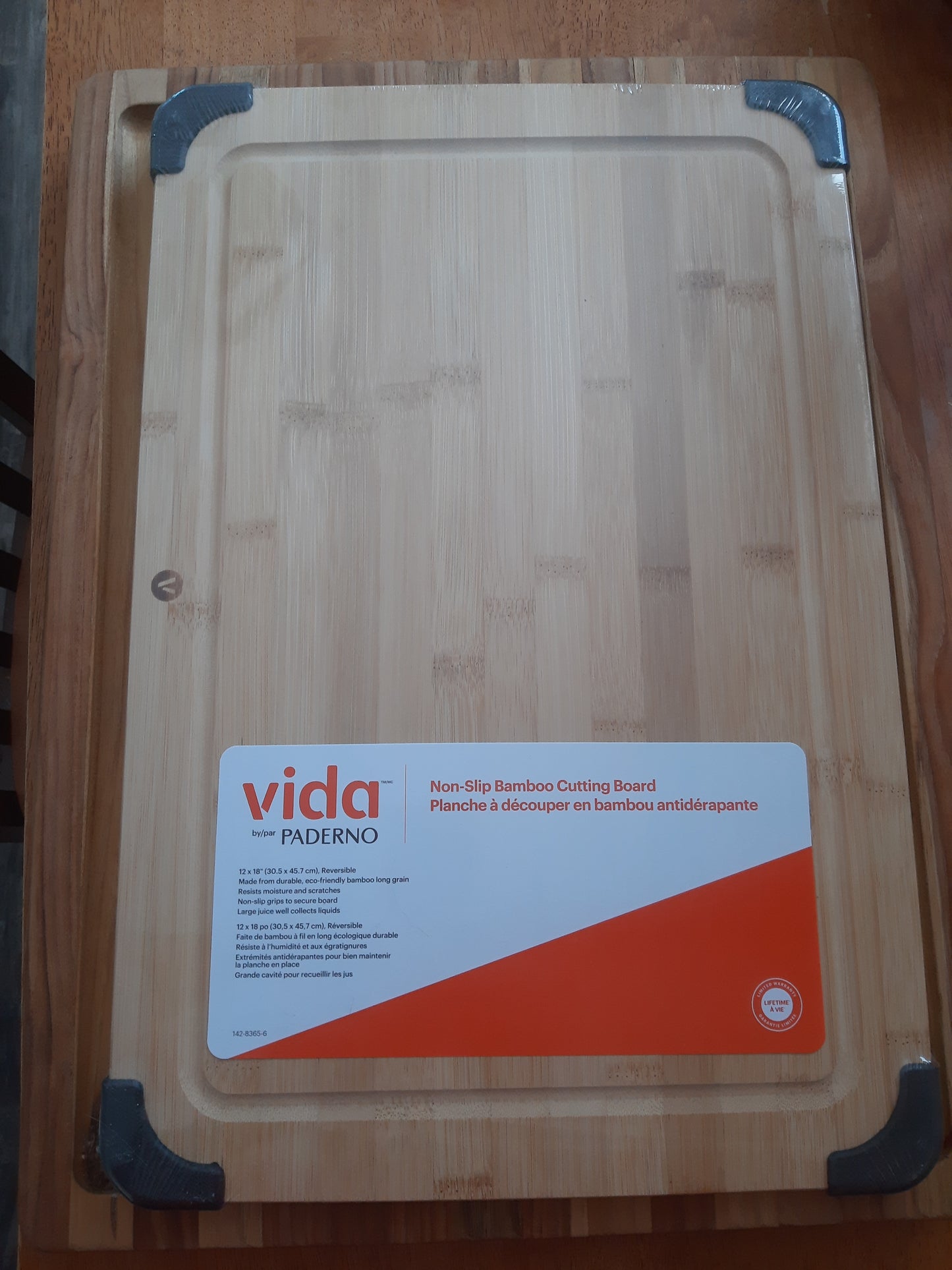 Vida by Paderno Bamboo Cutting Board, Non-Slip, 12-in x 18-in