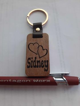 Keychain Woodgrain with leather Customized Personalized
