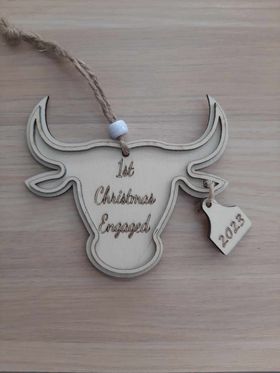 Cow Head Wood Ornament Customized Personalized Laser Engraved Laser Cut