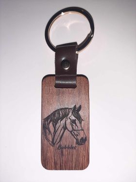 Keychain Woodgrain with leather Customized Personalized