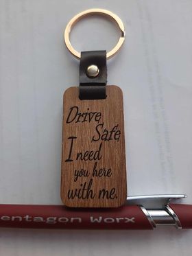 Keychain Woodgrain with leather Customized Personalized