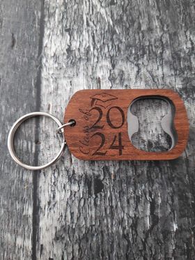 Keychain Woodgrain with leather GRAD 2024 Class of 2024 Customized Personalized