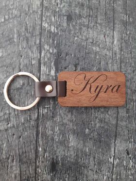 Keychain Woodgrain with leather GRAD 2024 Class of 2024 Customized Personalized