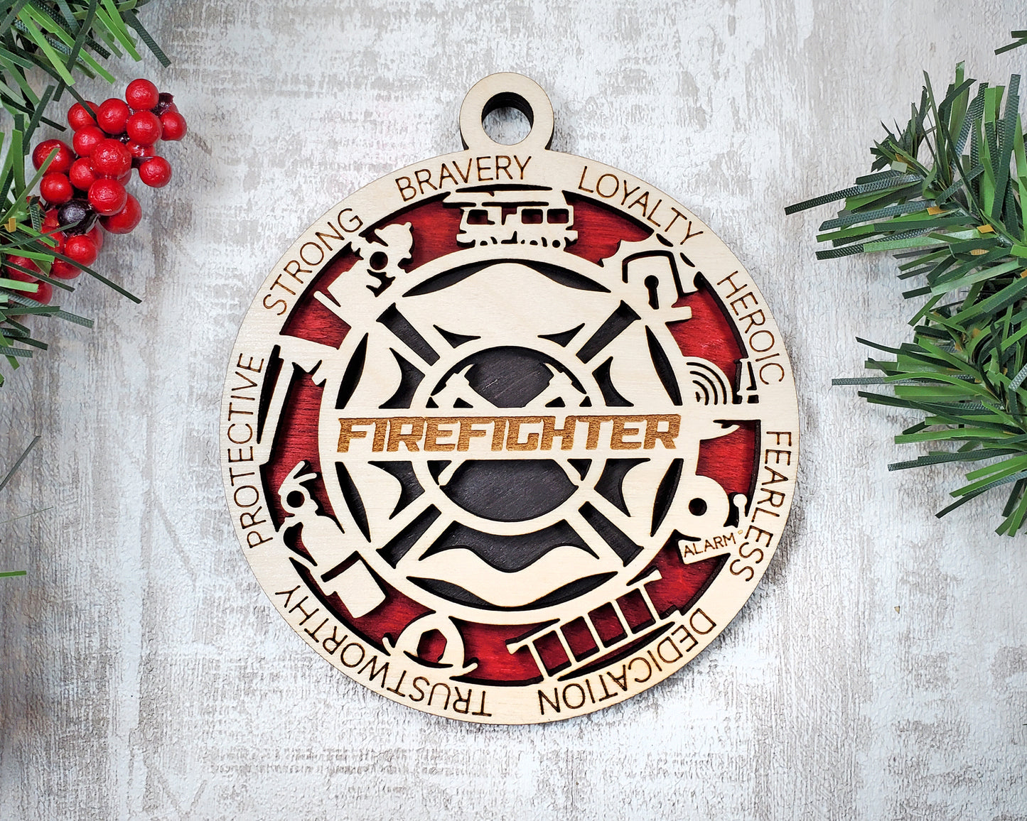 Firefighter Ornament wood Customized Personalized Laser Engraved Laser Cut