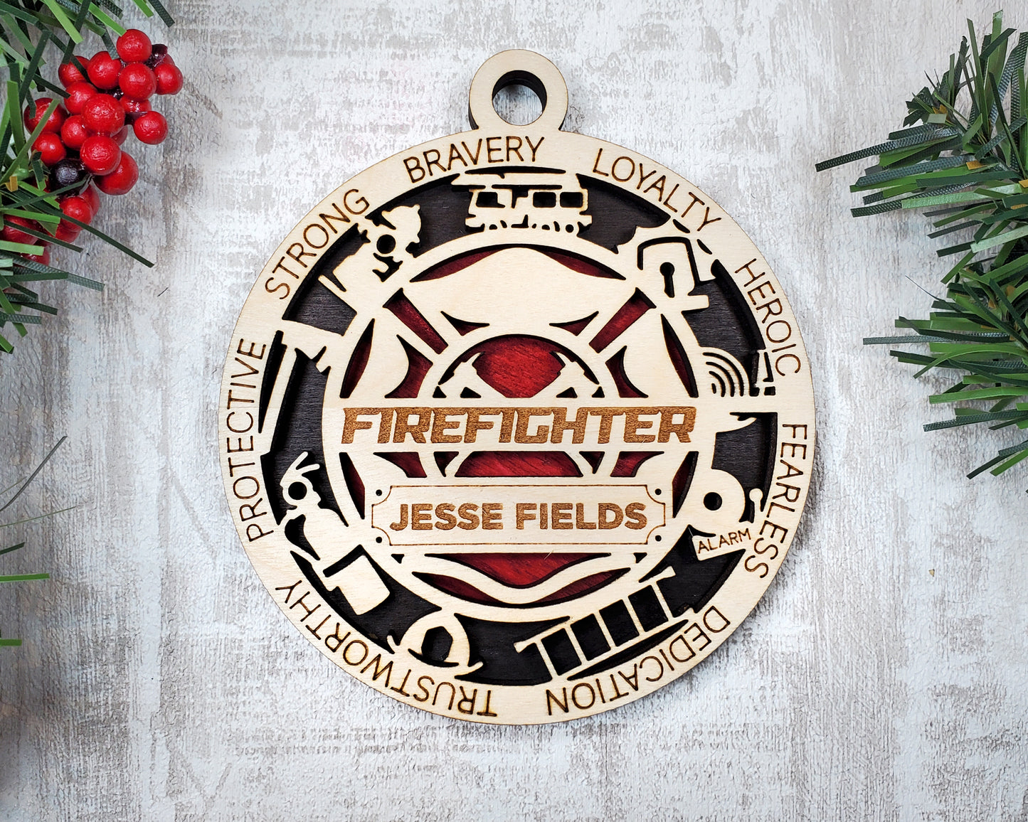Firefighter Ornament wood Customized Personalized Laser Engraved Laser Cut