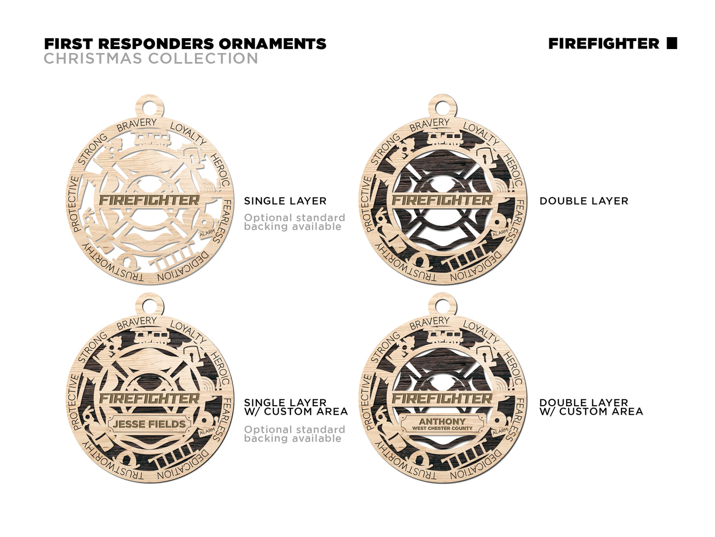 Firefighter Ornament wood Customized Personalized Laser Engraved Laser Cut