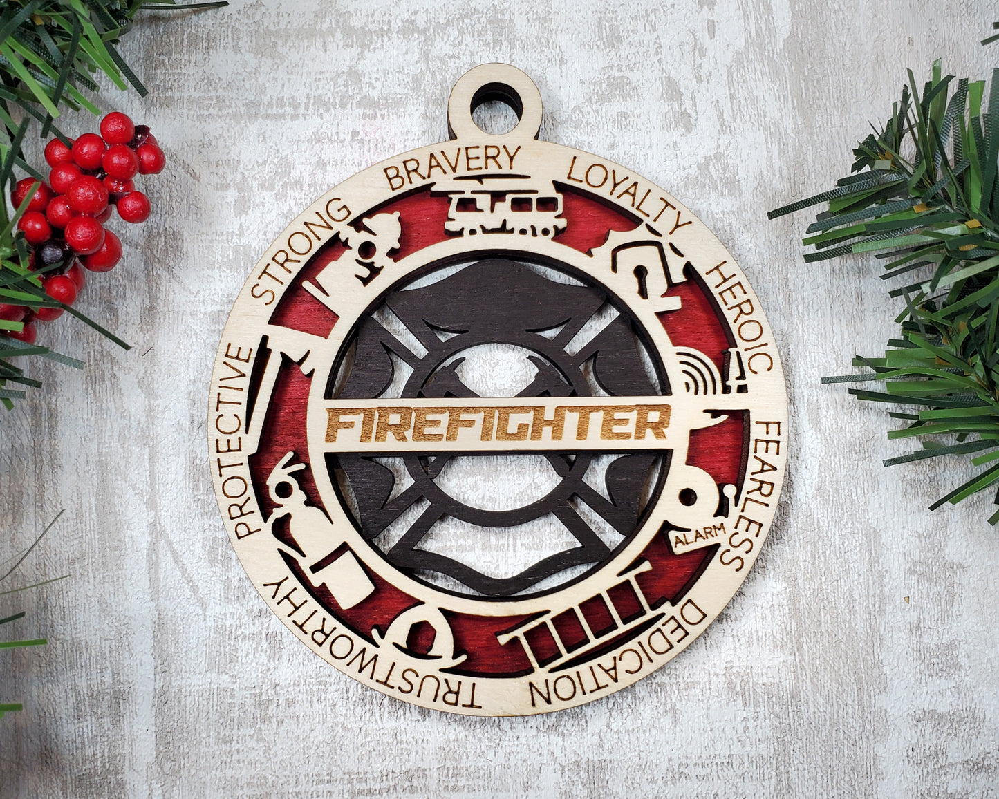 Firefighter Ornament wood Customized Personalized Laser Engraved Laser Cut