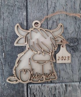 Highland Cow, Highland Cow Baby, Wood Ornament, Cow Farm, Mooey Christmas, Highland Cow Ornament Customized Personalized Laser Engraved Laser Cut