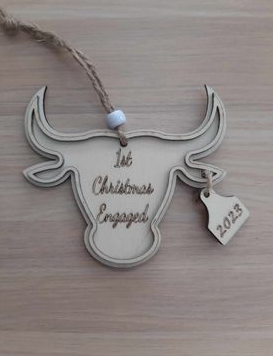 Cow Head Wood Ornament Customized Personalized Laser Engraved Laser Cut