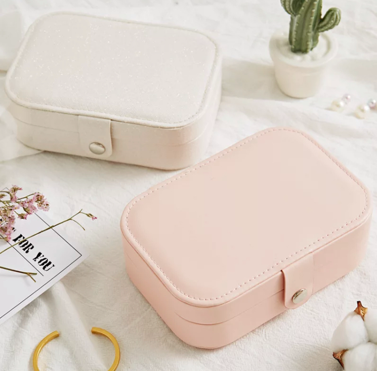 Jewellery Box for Women Doubel Layer Travel Jewellery Organiser for Necklace Earring Rings Sparkle Jewellery Holder Case