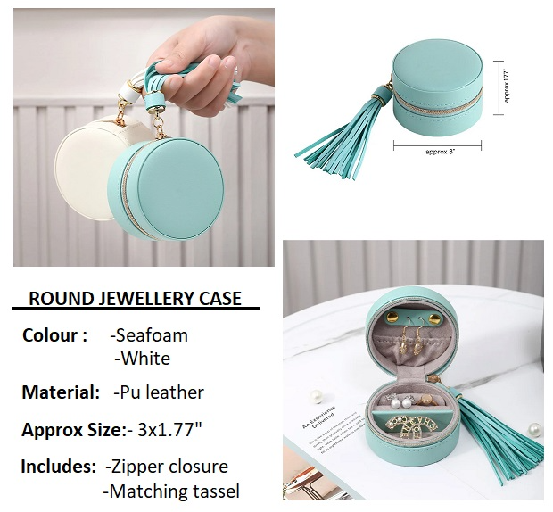 Round mini Jewelry Travel Case, Zipper Round Jewelry Box Custom Jewelry Organizer Box, Bridesmaid gift, graduation gift