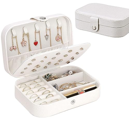 Jewellery Box for Women Doubel Layer Travel Jewellery Organiser for Necklace Earring Rings Sparkle Jewellery Holder Case