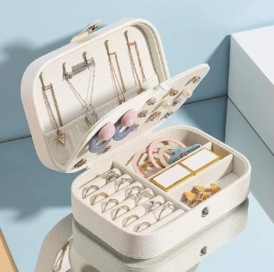 Jewellery Box for Women Doubel Layer Travel Jewellery Organiser for Necklace Earring Rings Sparkle Jewellery Holder Case