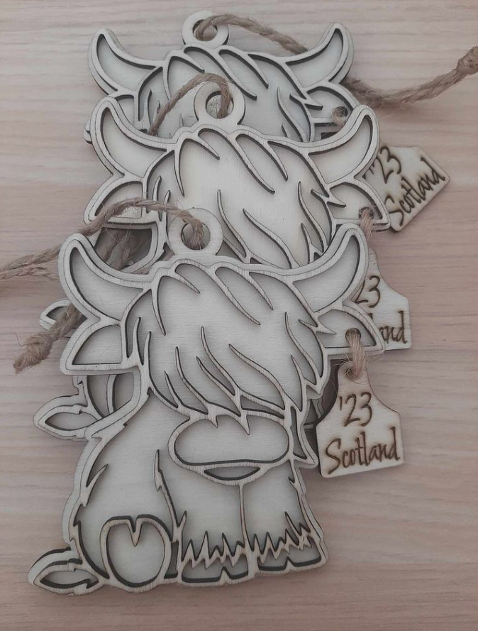 Highland Cow, Highland Cow Baby, Wood Ornament, Cow Farm, Mooey Christmas, Highland Cow Ornament Customized Personalized Laser Engraved Laser Cut