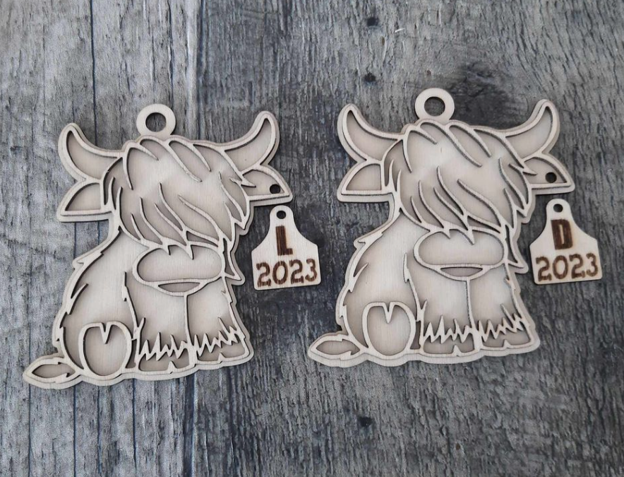 Highland Cow, Highland Cow Baby, Wood Ornament, Cow Farm, Mooey Christmas, Highland Cow Ornament Customized Personalized Laser Engraved Laser Cut