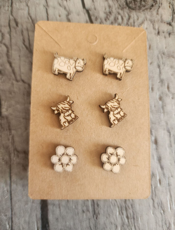 Cute Stud Earrings Handcrafted Laser Cut.