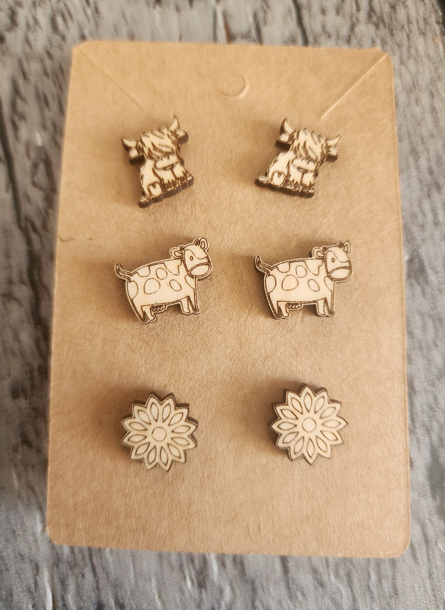Cute Stud Earrings Handcrafted Laser Cut.