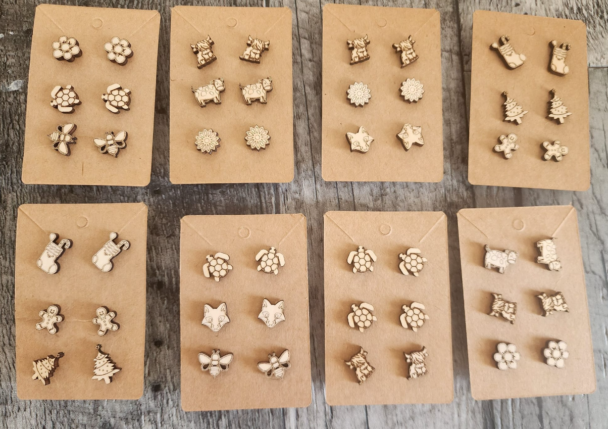 Cute Stud Earrings Handcrafted Laser Cut.