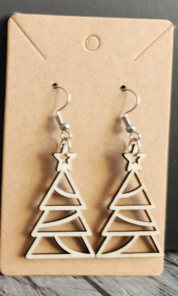 Christmas Tree Decorated w/ Star Earrings dangle 1 pair Handcrafted Laser Cut.