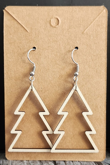 Christmas Tree Earrings dangle 1 pair Handcrafted Laser Cut