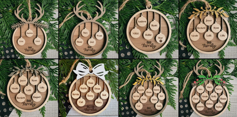 Family Names Christmas Ornament with Pets