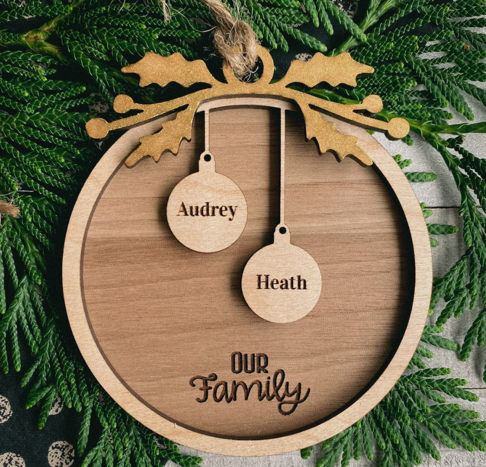 Family Names Christmas Ornament with Pets