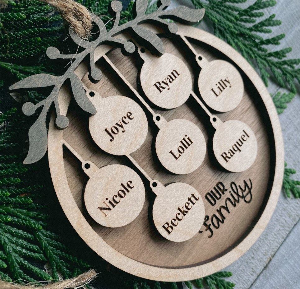 Family Names Christmas Ornament with Pets