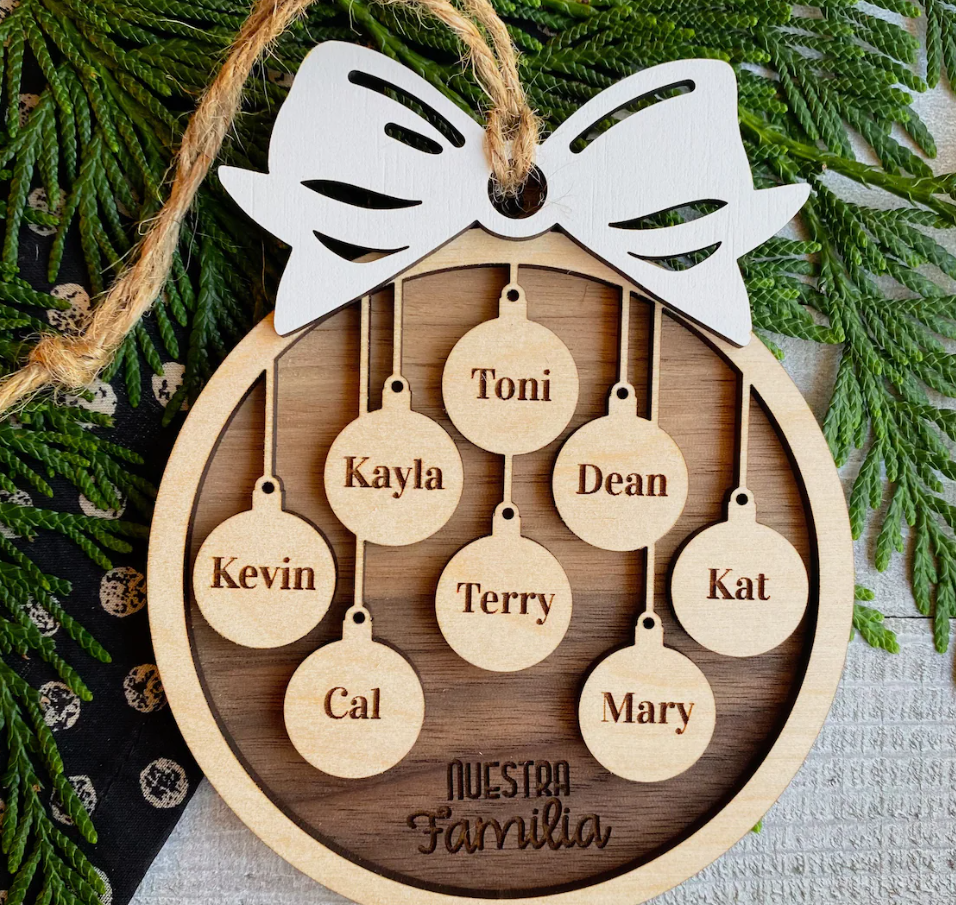 Family Names Christmas Ornament with Pets