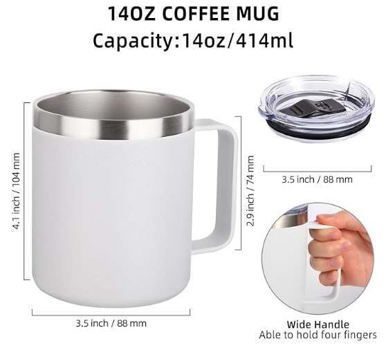 Townie Insulated Coffee Mug, 14 oz 414ml | Double Wall Vacuum Sealed Camp Cup