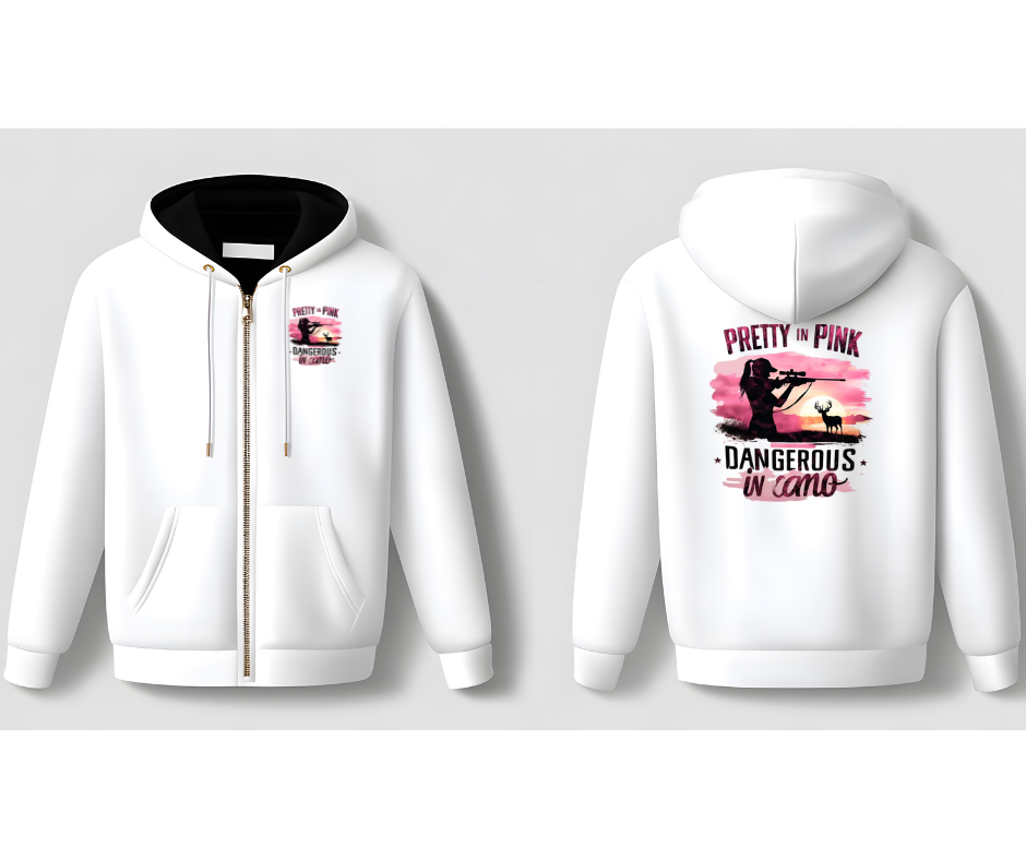 PRETTY IN PINK, DANGEROUS IN CAMO | ZIP-UP HOODIE UNISEX