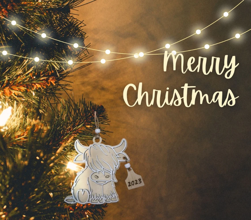 Highland Cow, Highland Cow Baby, Wood Ornament, Cow Farm, Mooey Christmas, Highland Cow Ornament Customized Personalized Laser Engraved Laser Cut