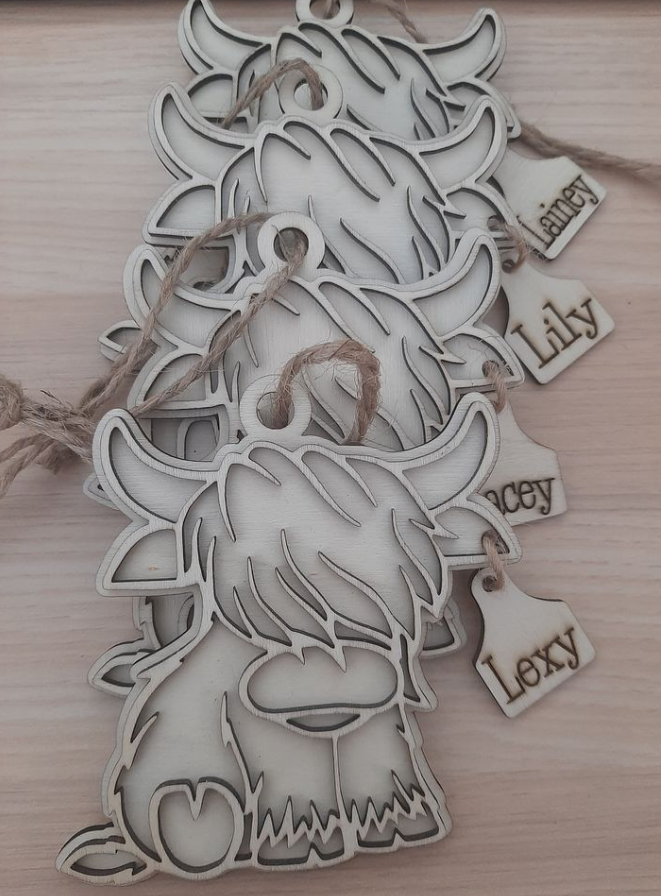 Highland Cow, Highland Cow Baby, Wood Ornament, Cow Farm, Mooey Christmas, Highland Cow Ornament Customized Personalized Laser Engraved Laser Cut