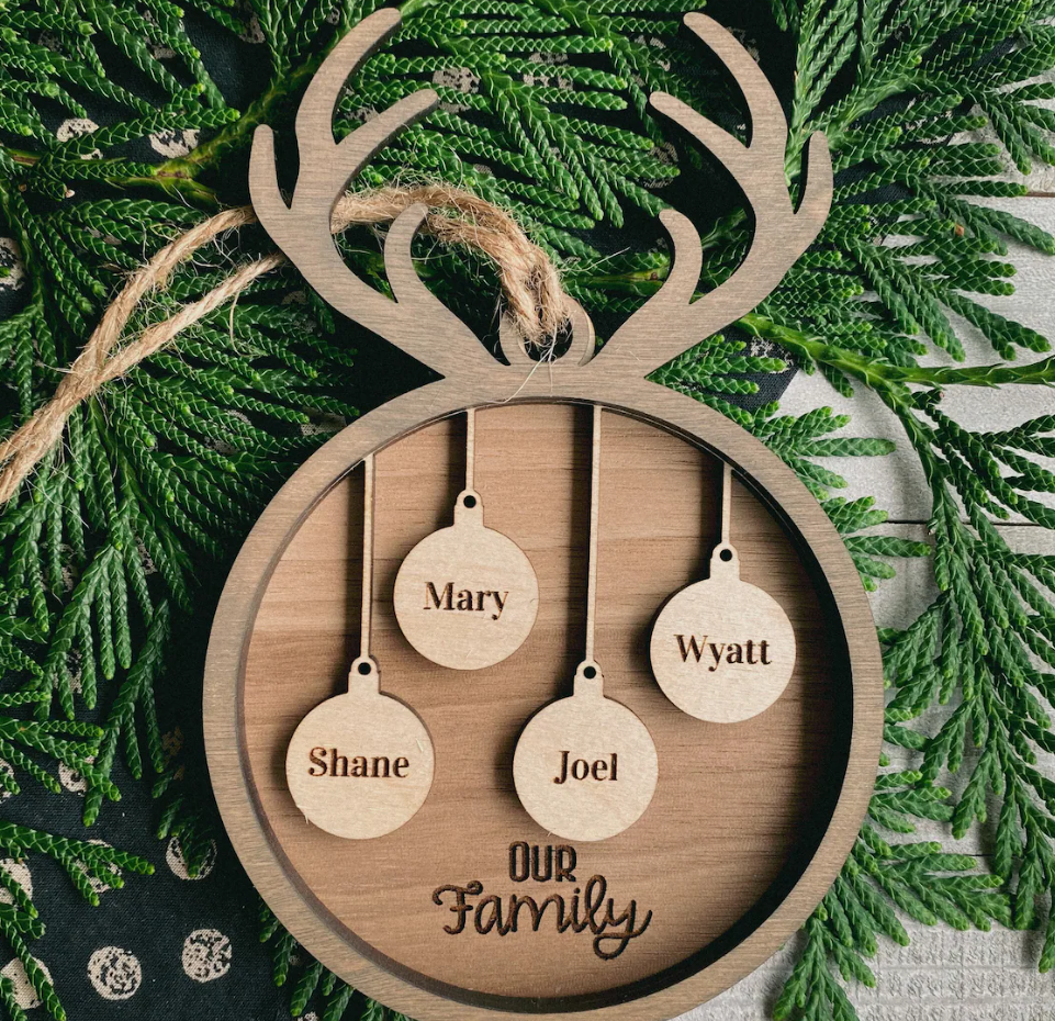 Family Names Christmas Ornament with Pets