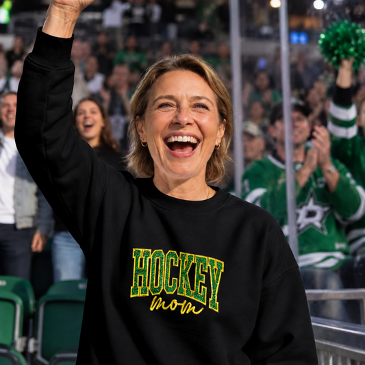 HOCKEY MOM Glitter Applique Crewneck Sweatshirt